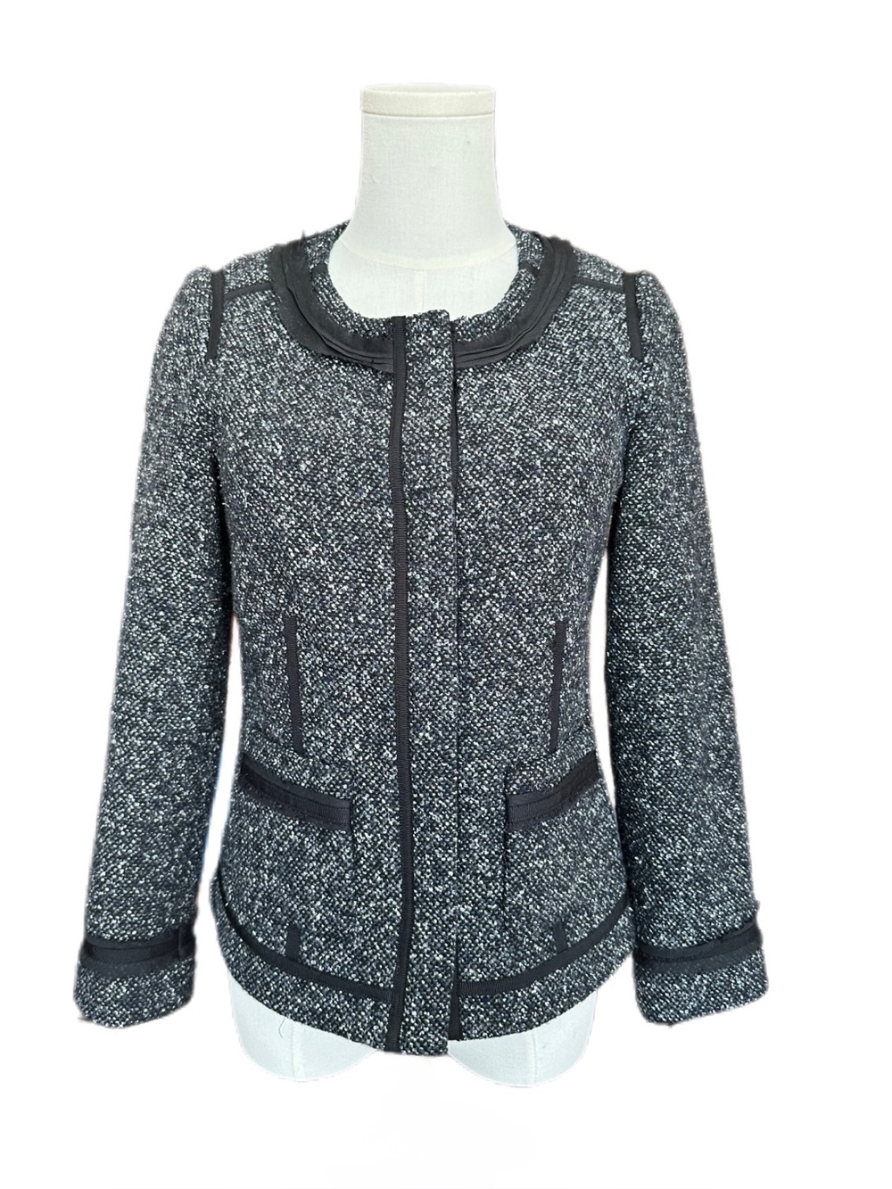 Rebecca Taylor Lace Trim Wool Silk Blend Tweed Jacket Size 2